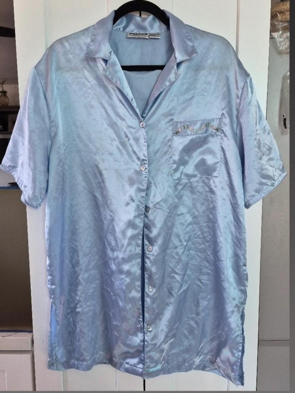 Passport Light Blue Satin Short-Sleeve Sleep Shirt